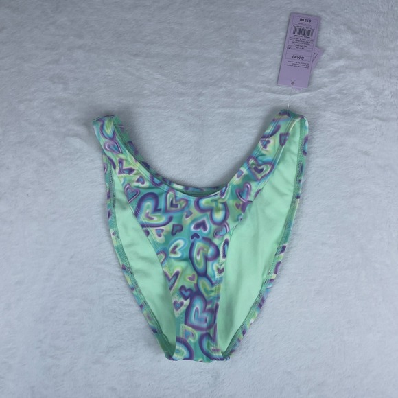 Wild Fable Bikini Bottom Womens Small Green Heart Print Low-Rise Cheeky High Leg - Picture 1 of 4